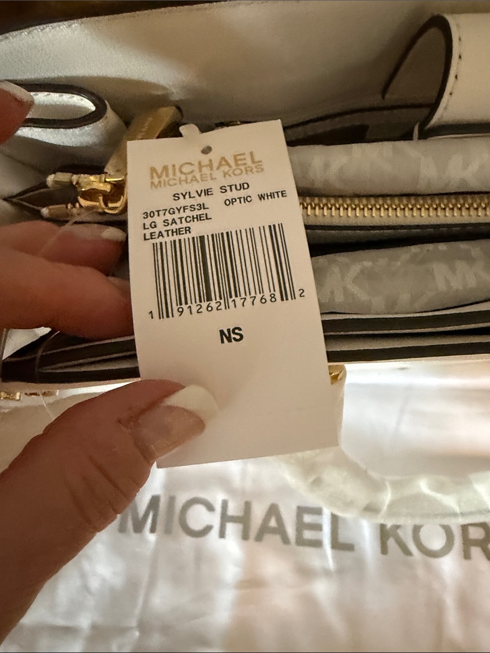 Michael Kors White Saffiano Satchel with Gold Stud Accents - Picture 4 of 4